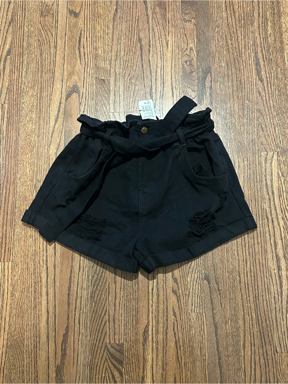 HYFVE NWT Black Distressed Paperbag Denim Shorts M